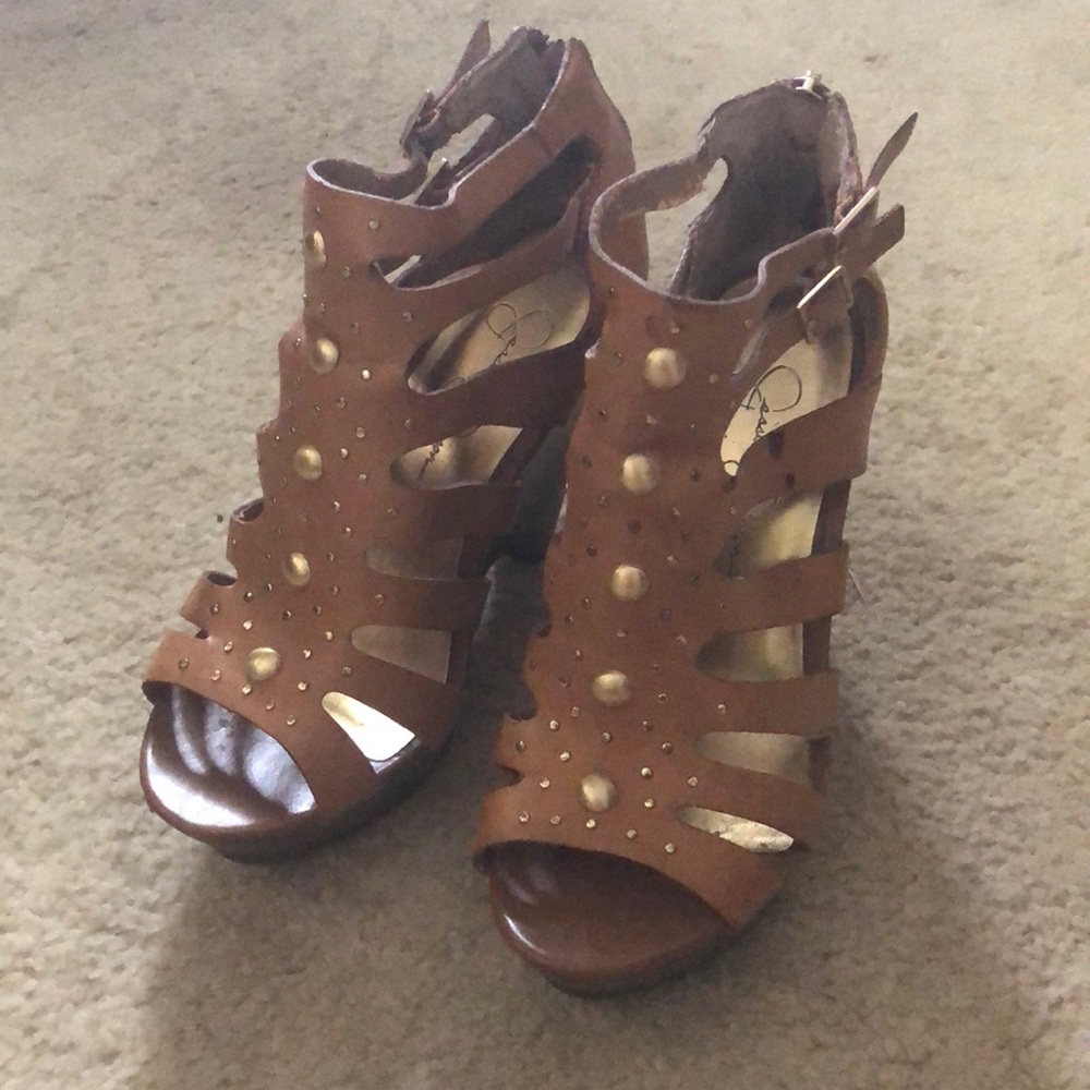 Tan Heels with Gold Studs